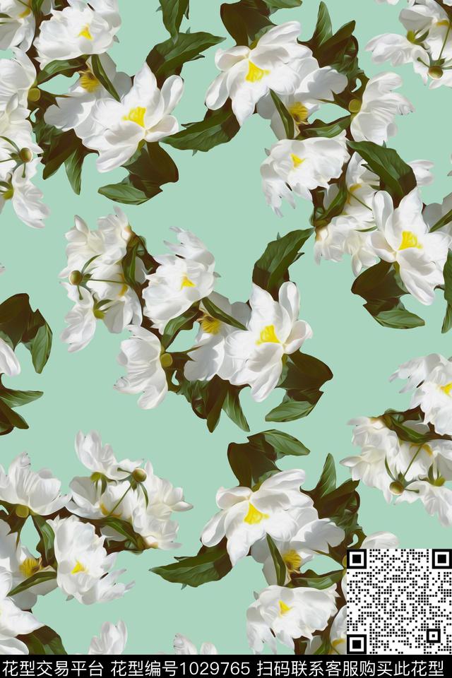 大花花卉复古数码印花华亿平台下载（图片编号: 1029765） - 瓦栏（Walan）