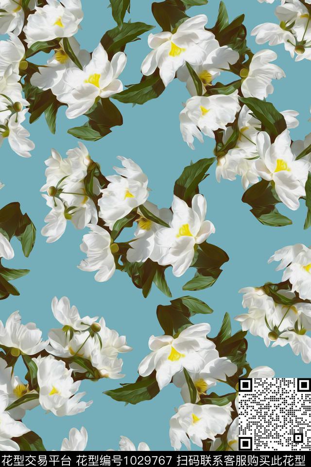 大花花卉复古数码印花华亿平台下载（图片编号: 1029767） - 瓦栏（Walan）