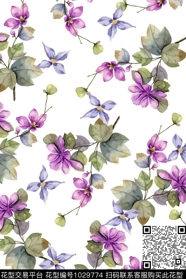 大花小碎花花卉数码印花华亿平台下载（图片编号: 1029774） - 瓦栏（Walan）