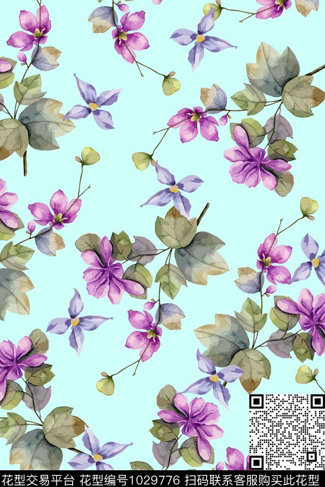 大花小碎花花卉数码印花华亿平台下载（图片编号: 1029776） - 瓦栏（Walan）