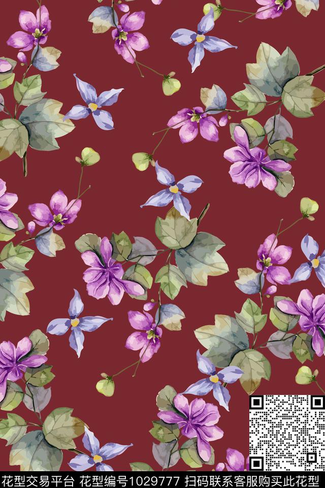 大花小碎花花卉数码印花华亿平台下载（图片编号: 1029777） - 瓦栏（Walan）