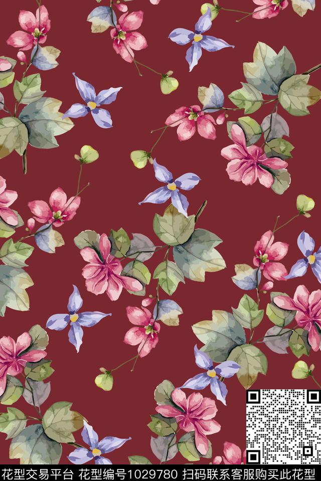 大花小碎花花卉数码印花华亿平台下载（图片编号: 1029780） - 瓦栏（Walan）