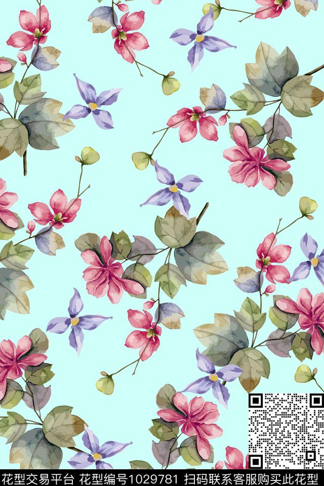大花小碎花花卉数码印花华亿平台下载（图片编号: 1029781） - 瓦栏（Walan）