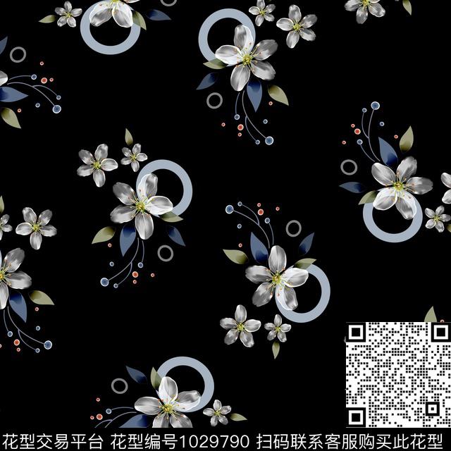 数码华亿平台黑底花卉民族风数码印花华亿平台下载（图片编号: 1029790） - 瓦栏（Walan）