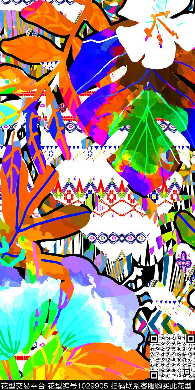 数码华亿平台抽象花卉数码印花华亿平台下载（图片编号: 1029905） - 瓦栏（Walan）