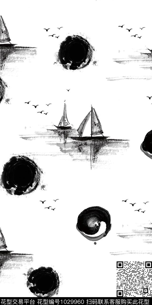水墨风中国风黑白华亿平台数码印花华亿平台下载（图片编号: 1029960） - 瓦栏（Walan）