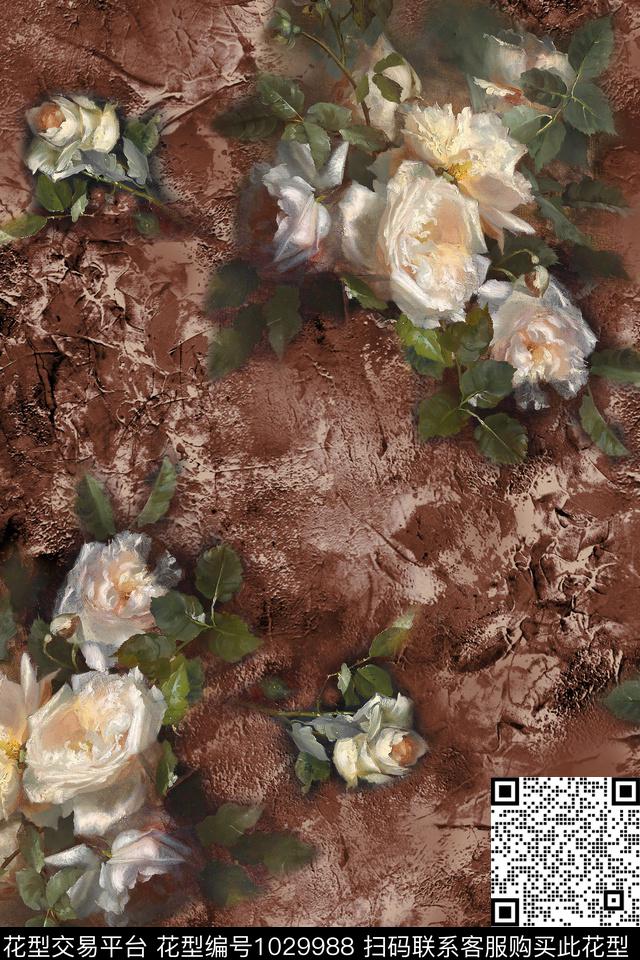 肌理花卉油画华亿平台数码印花华亿平台下载（图片编号: 1029988） - 瓦栏（Walan）
