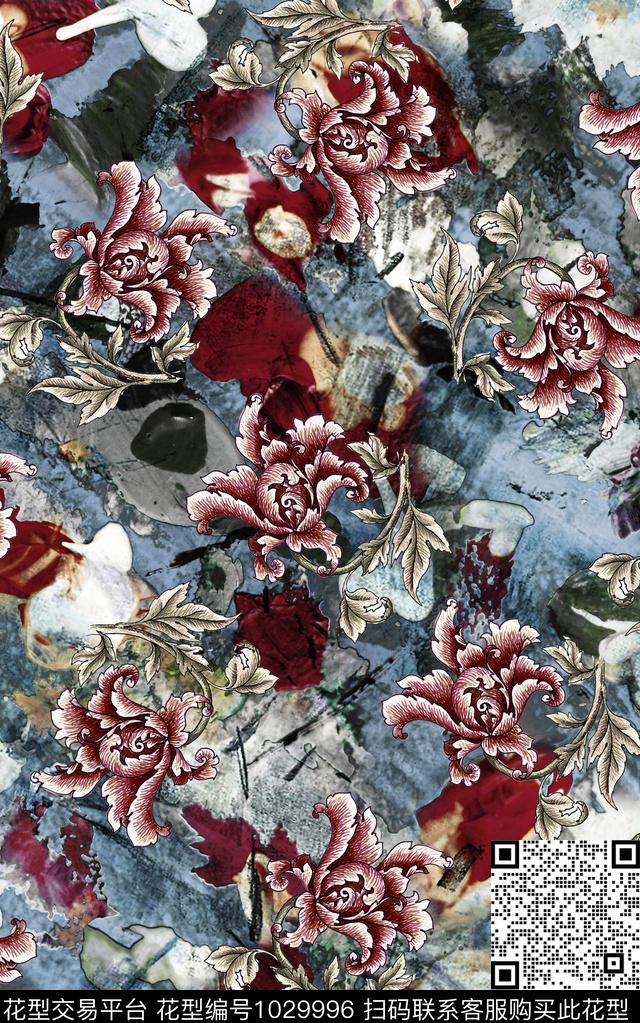 数码华亿平台民族风花卉数码印花华亿平台下载（图片编号: 1029996） - 瓦栏（Walan）