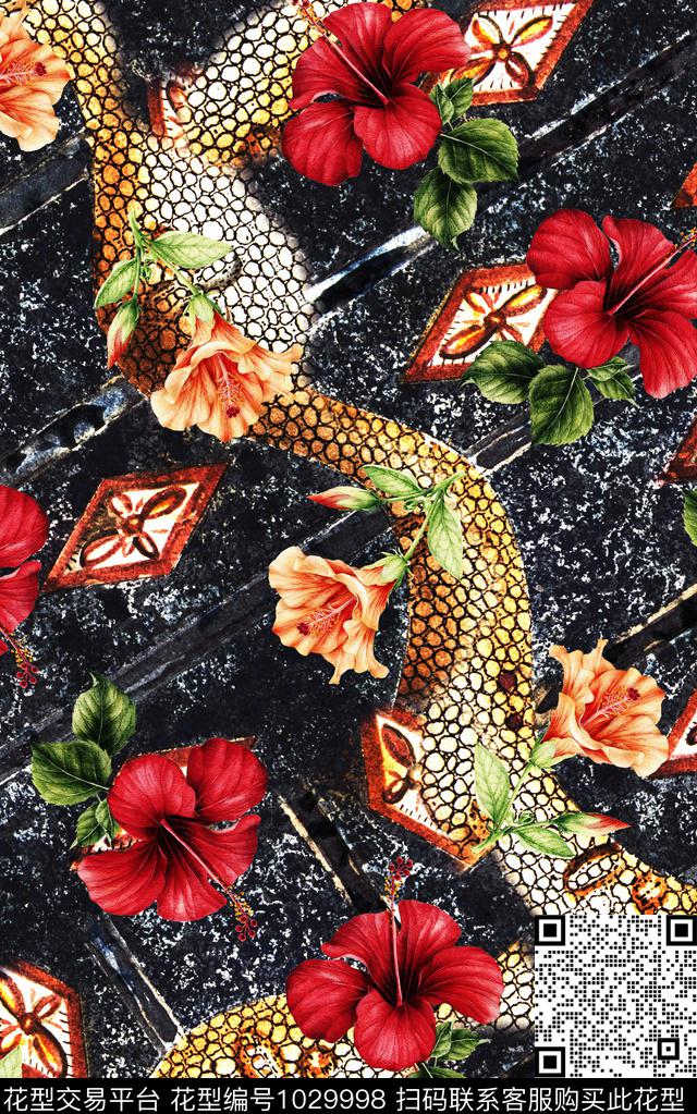 数码华亿平台民族风花卉数码印花华亿平台下载（图片编号: 1029998） - 瓦栏（Walan）