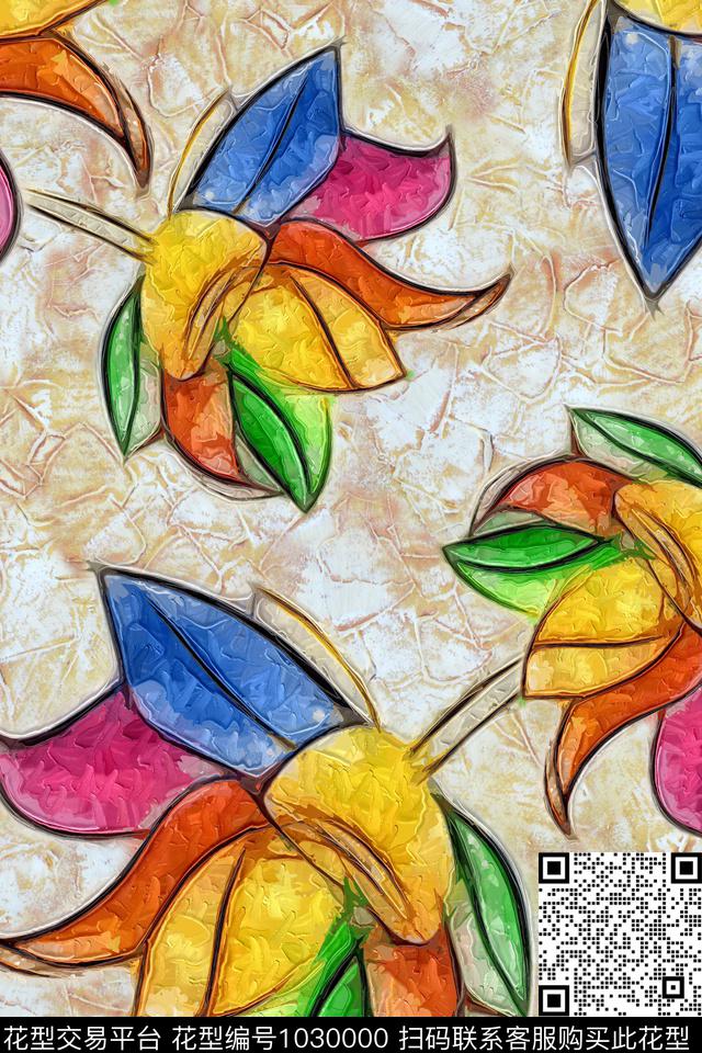 肌理花卉油画华亿平台数码印花华亿平台下载（图片编号: 1030000） - 瓦栏（Walan）