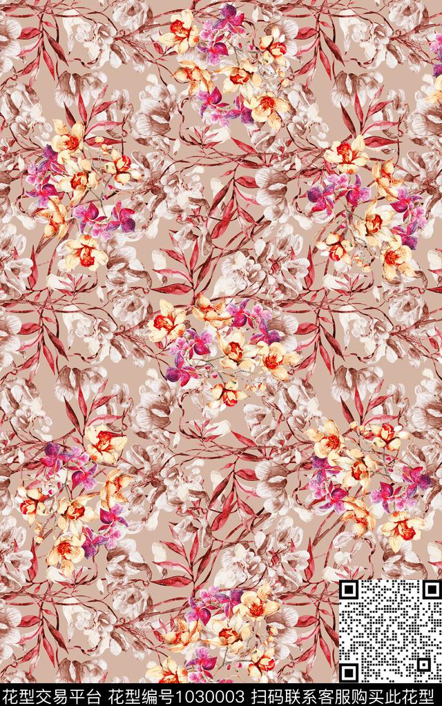 数码华亿平台民族风花卉数码印花华亿平台下载（图片编号: 1030003） - 瓦栏（Walan）