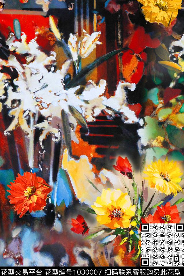 肌理花卉油画华亿平台数码印花华亿平台下载（图片编号: 1030007） - 瓦栏（Walan）