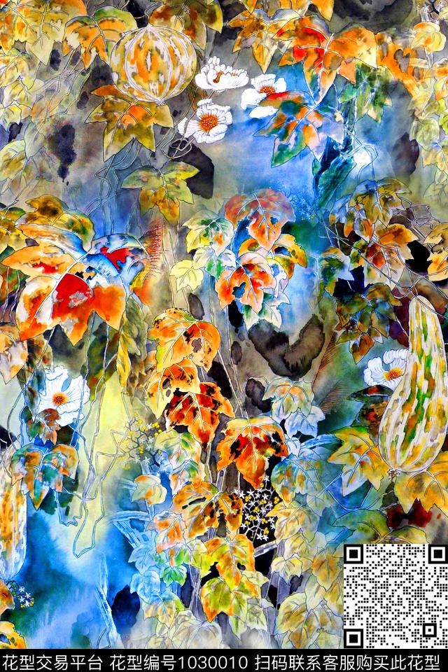 花卉国画中国风数码印花华亿平台下载（图片编号: 1030010） - 瓦栏（Walan）