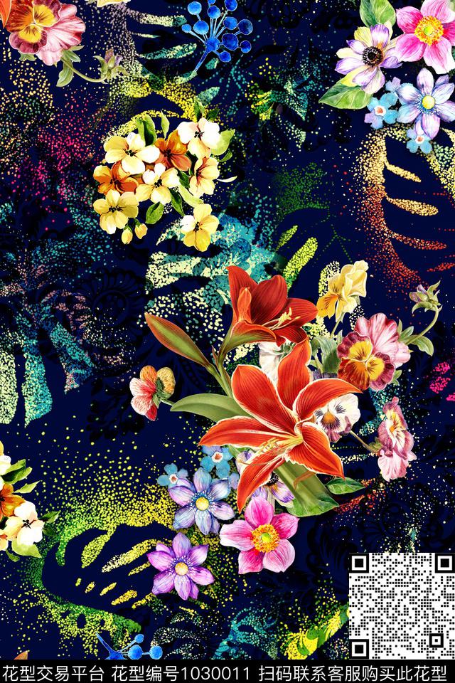 水彩花卉年轻女性手绘花卉数码印花华亿平台下载（图片编号: 1030011） - 瓦栏（Walan）