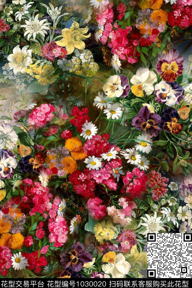 花卉手绘花卉油画华亿平台数码印花华亿平台下载（图片编号: 1030020） - 瓦栏（Walan）
