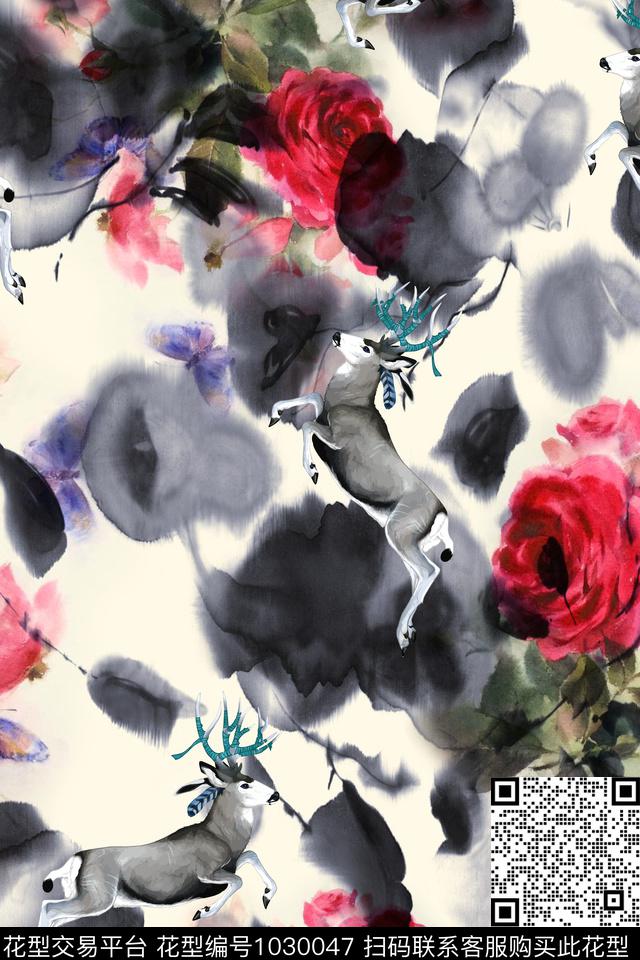 肌理水墨风数码印花华亿平台下载（图片编号: 1030047） - 瓦栏（Walan）