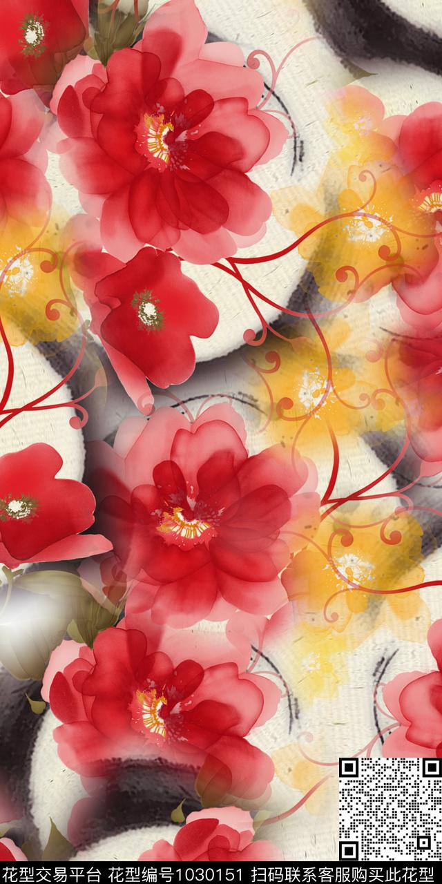 数码华亿平台水彩花卉花卉数码印花华亿平台下载（图片编号: 1030151） - 瓦栏（Walan）