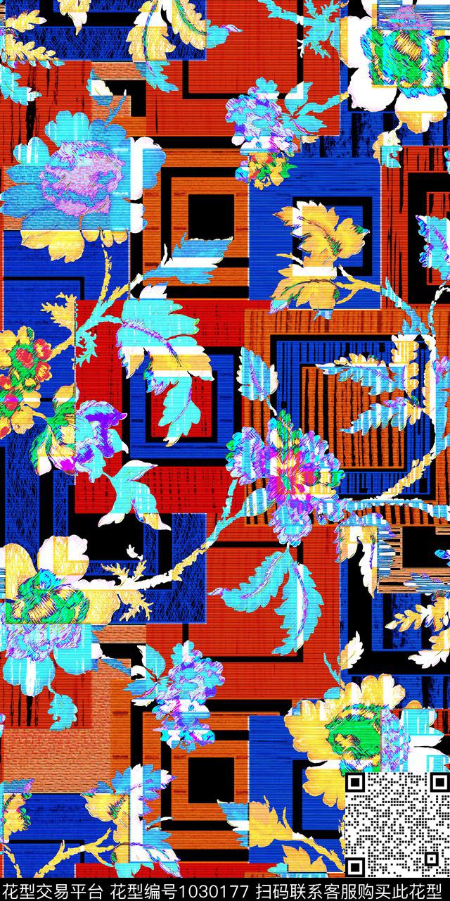 花卉女装几何花卉数码印花华亿平台下载（图片编号: 1030177） - 瓦栏（Walan）