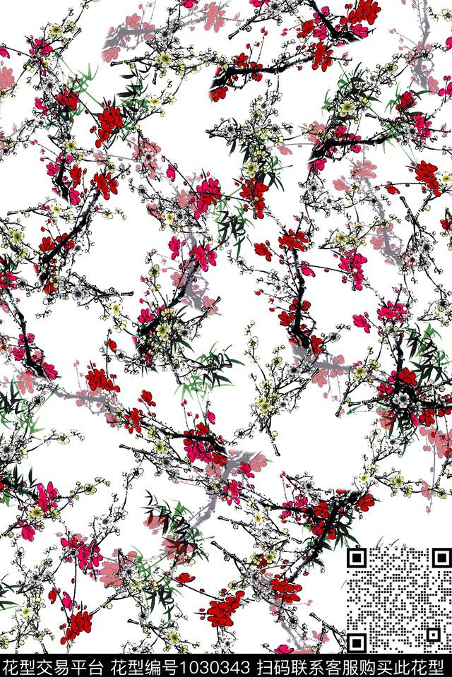 梅花女装中国风数码印花华亿平台下载（图片编号: 1030343） - 瓦栏（Walan）