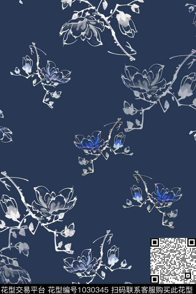 玉兰花手绘花卉玉兰花语数码印花华亿平台下载（图片编号: 1030345） - 瓦栏（Walan）