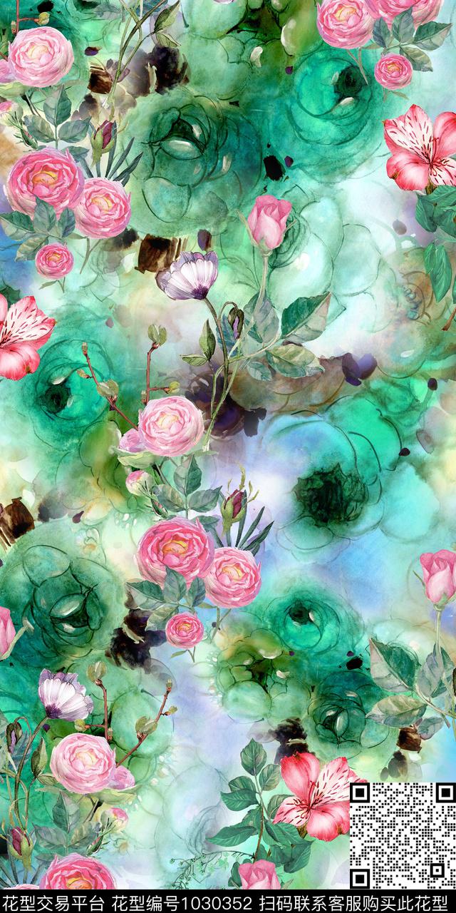 抽象花卉小碎花手绘花卉数码印花华亿平台下载（图片编号: 1030352） - 瓦栏（Walan）