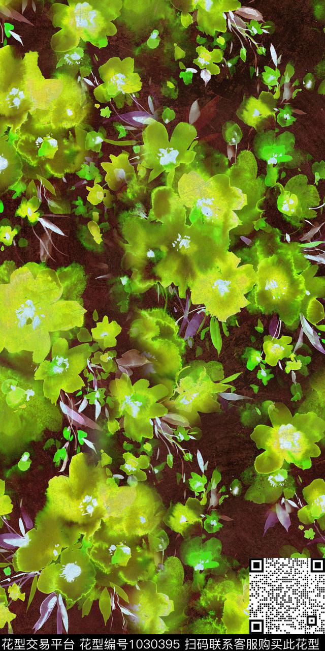 抽象花卉小碎花水彩花卉数码印花华亿平台下载（图片编号: 1030395） - 瓦栏（Walan）