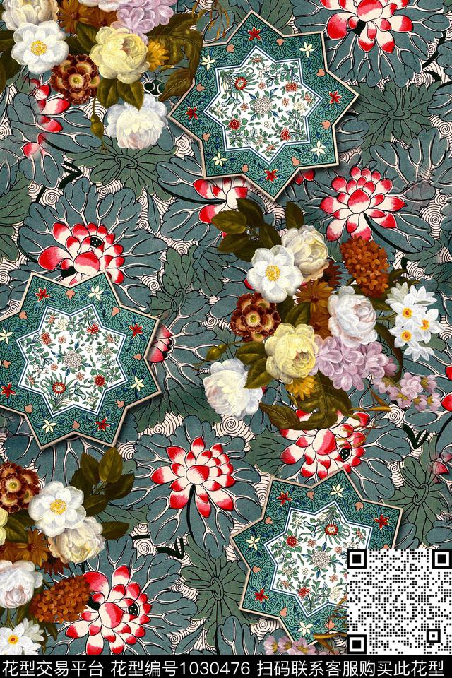 古典花纹香云纱数码印花华亿平台下载（图片编号: 1030476） - 瓦栏（Walan）