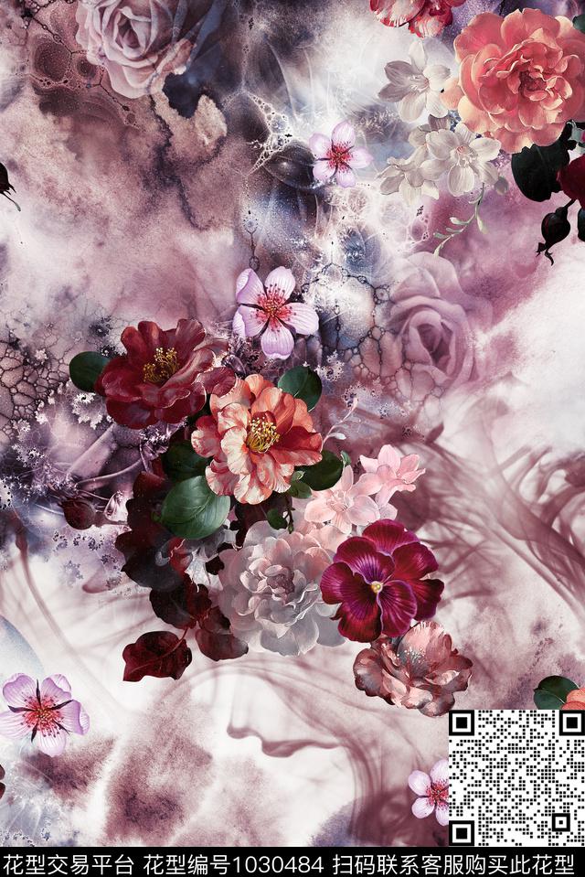 素雅花卉香云纱数码印花华亿平台下载（图片编号: 1030484） - 瓦栏（Walan）