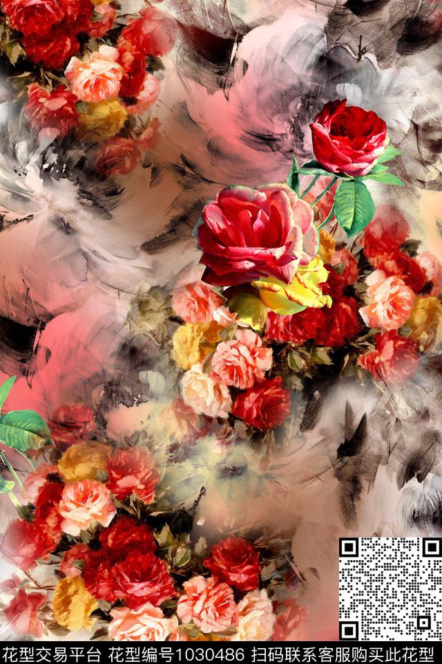 水彩花卉纹理年轻女性数码印花华亿平台下载（图片编号: 1030486） - 瓦栏（Walan）