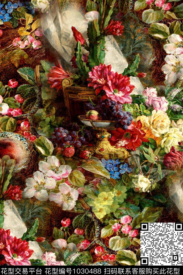 小碎花混合拼接油画华亿平台数码印花华亿平台下载（图片编号: 1030488） - 瓦栏（Walan）
