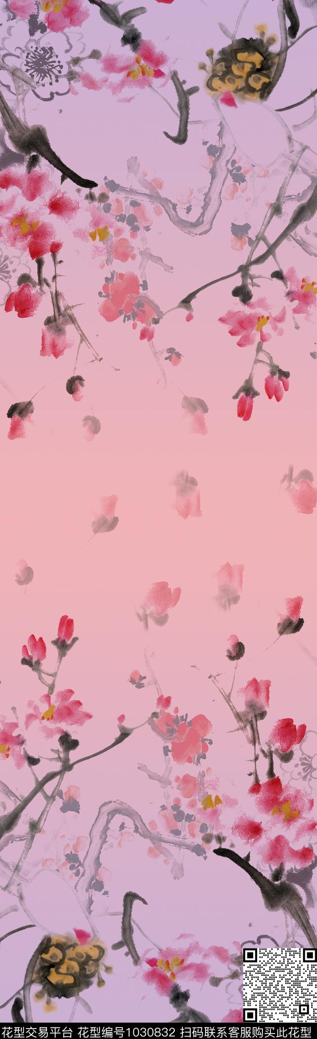 围巾荷花桃花数码印花华亿平台下载（图片编号: 1030832） - 瓦栏（Walan）