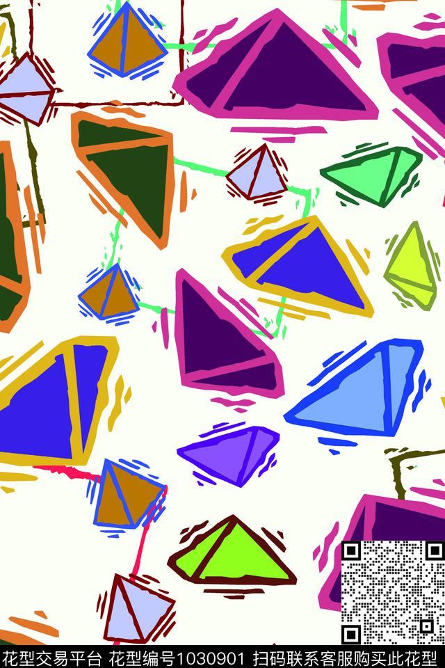 几何手绘花卉荧光数码印花华亿平台下载（图片编号: 1030901） - 瓦栏（Walan）