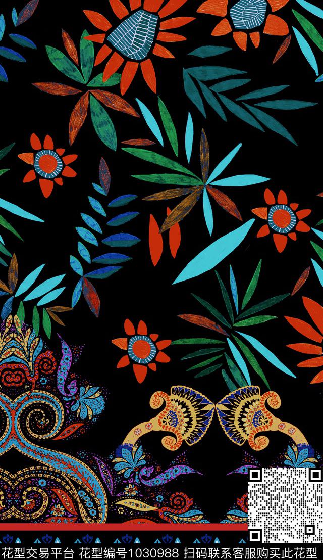 民族风花卉花纹数码印花华亿平台下载（图片编号: 1030988） - 瓦栏（Walan）