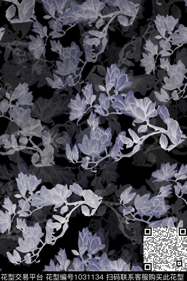 玉兰花香蕉手绘花卉数码印花华亿平台下载（图片编号: 1031134） - 瓦栏（Walan）