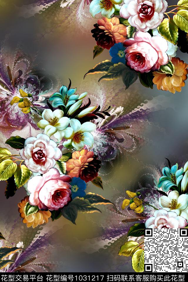 水彩花卉年轻女性手绘花卉数码印花华亿平台下载（图片编号: 1031217） - 瓦栏（Walan）