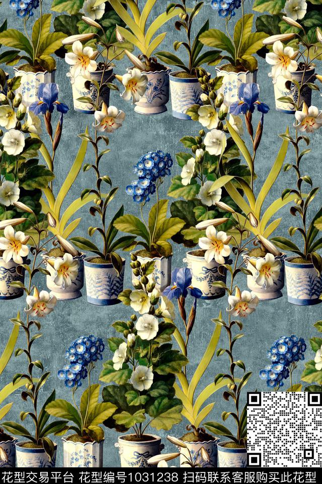 花卉年轻女性手绘花卉数码印花华亿平台下载（图片编号: 1031238） - 瓦栏（Walan）