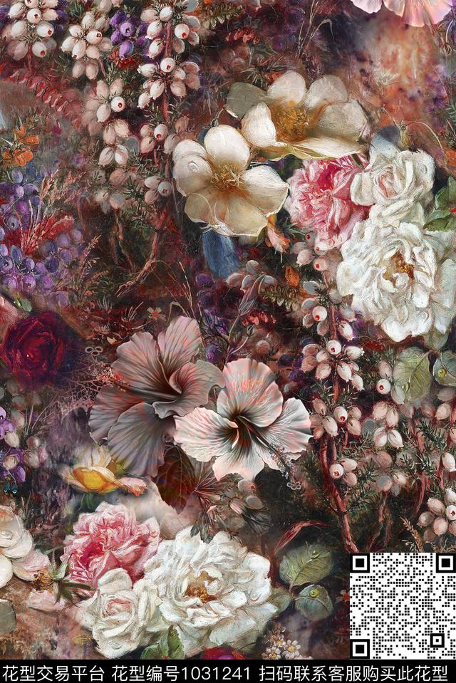 花卉手绘花卉油画华亿平台数码印花华亿平台下载（图片编号: 1031241） - 瓦栏（Walan）