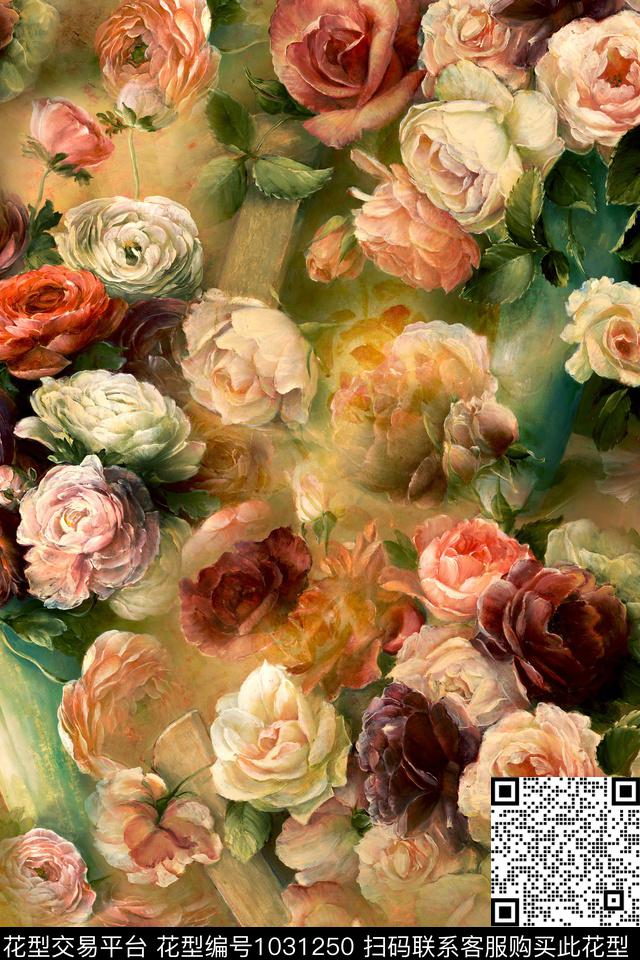 水彩花卉年轻女性手绘花卉数码印花华亿平台下载（图片编号: 1031250） - 瓦栏（Walan）