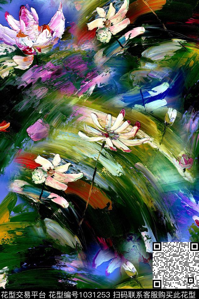 休闲荷花纹理数码印花华亿平台下载（图片编号: 1031253） - 瓦栏（Walan）