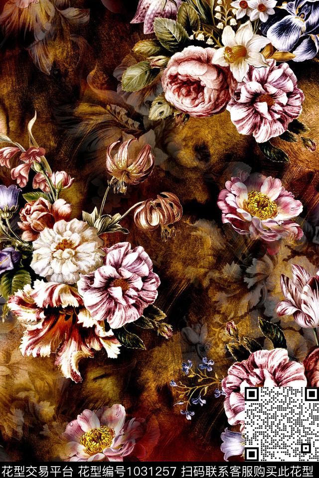 花卉年轻女性手绘花卉数码印花华亿平台下载（图片编号: 1031257） - 瓦栏（Walan）