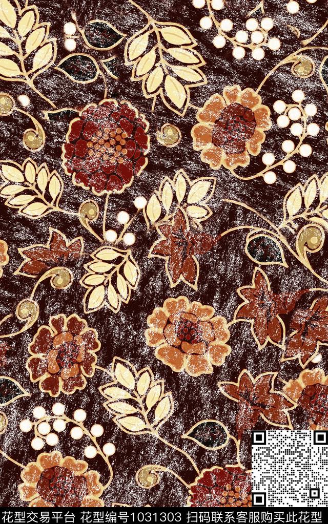 数码华亿平台民族风花卉数码印花华亿平台下载（图片编号: 1031303） - 瓦栏（Walan）