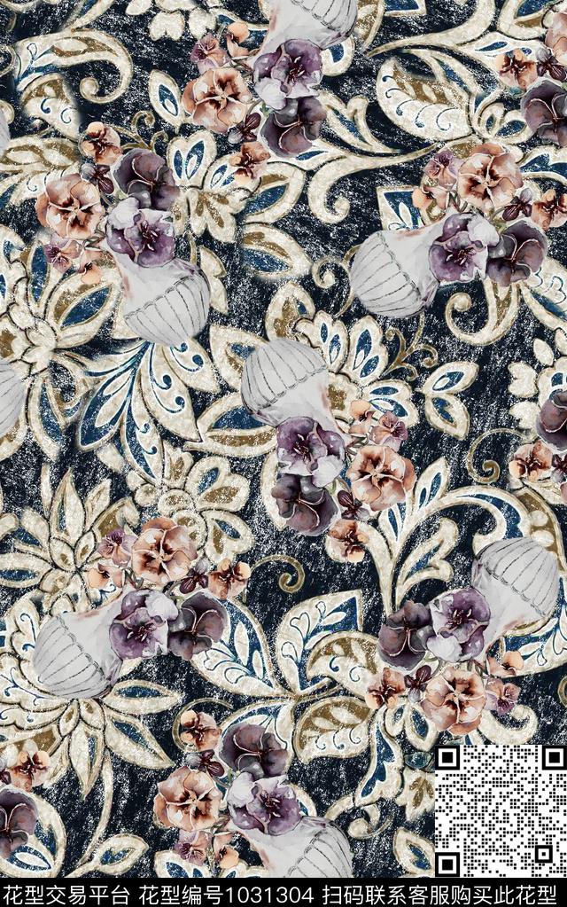 数码华亿平台民族风花卉数码印花华亿平台下载（图片编号: 1031304） - 瓦栏（Walan）