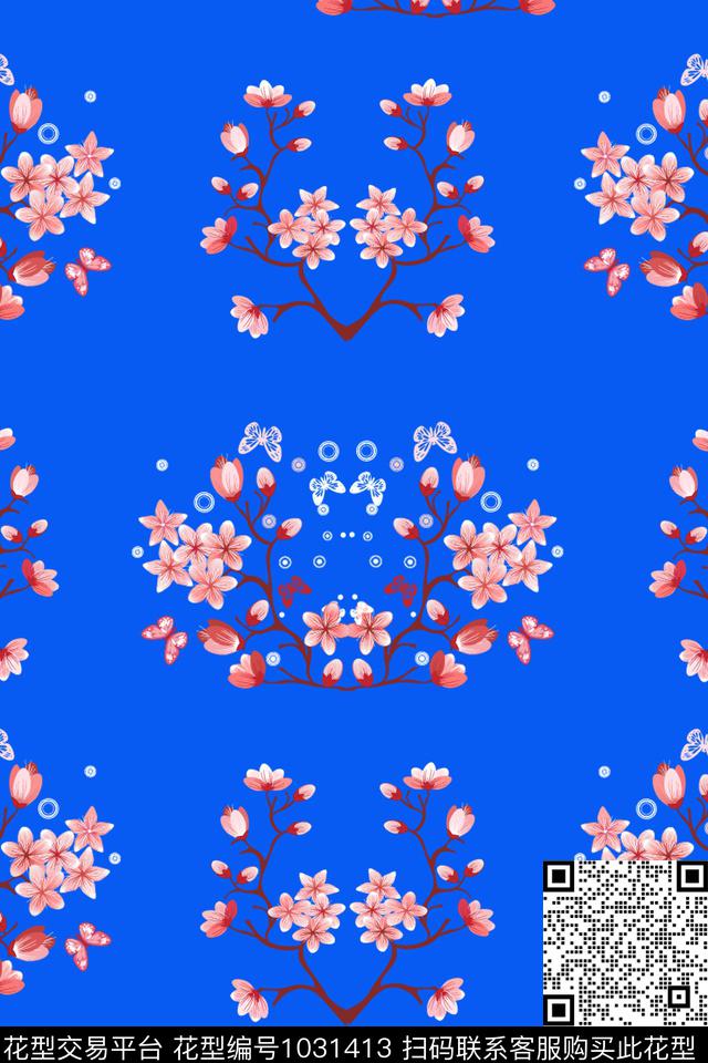 桃花樱花枝手绘樱花数码印花华亿平台下载（图片编号: 1031413） - 瓦栏（Walan）