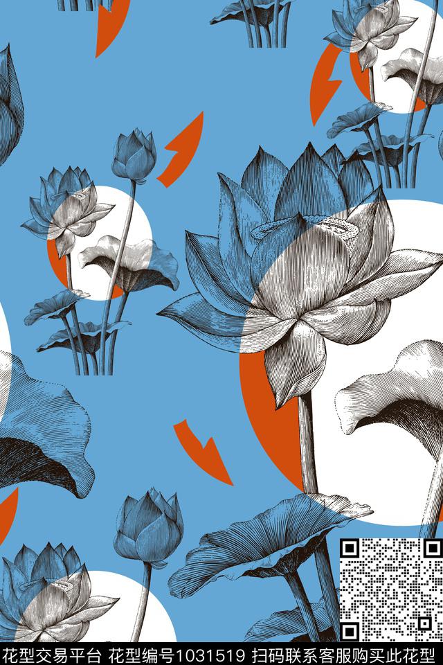 民族风荷花大牌风数码印花华亿平台下载（图片编号: 1031519） - 瓦栏（Walan）