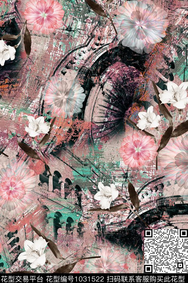 趣味抽象花卉数码印花华亿平台下载（图片编号: 1031522） - 瓦栏（Walan）