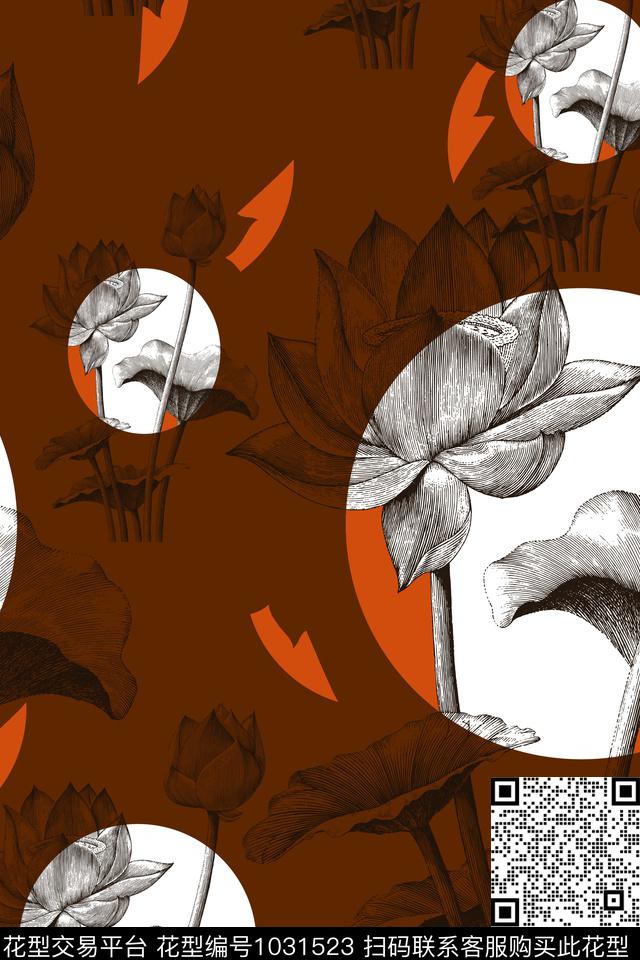 民族风荷花大牌风数码印花华亿平台下载（图片编号: 1031523） - 瓦栏（Walan）