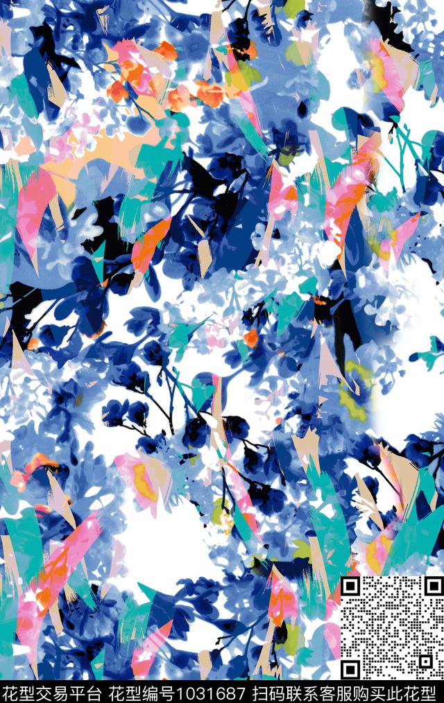 抽象花卉笔触笔触连衣裙数码印花华亿平台下载（图片编号: 1031687） - 瓦栏（Walan）