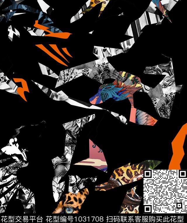 花卉老虎几何数码印花华亿平台下载（图片编号: 1031708） - 瓦栏（Walan）