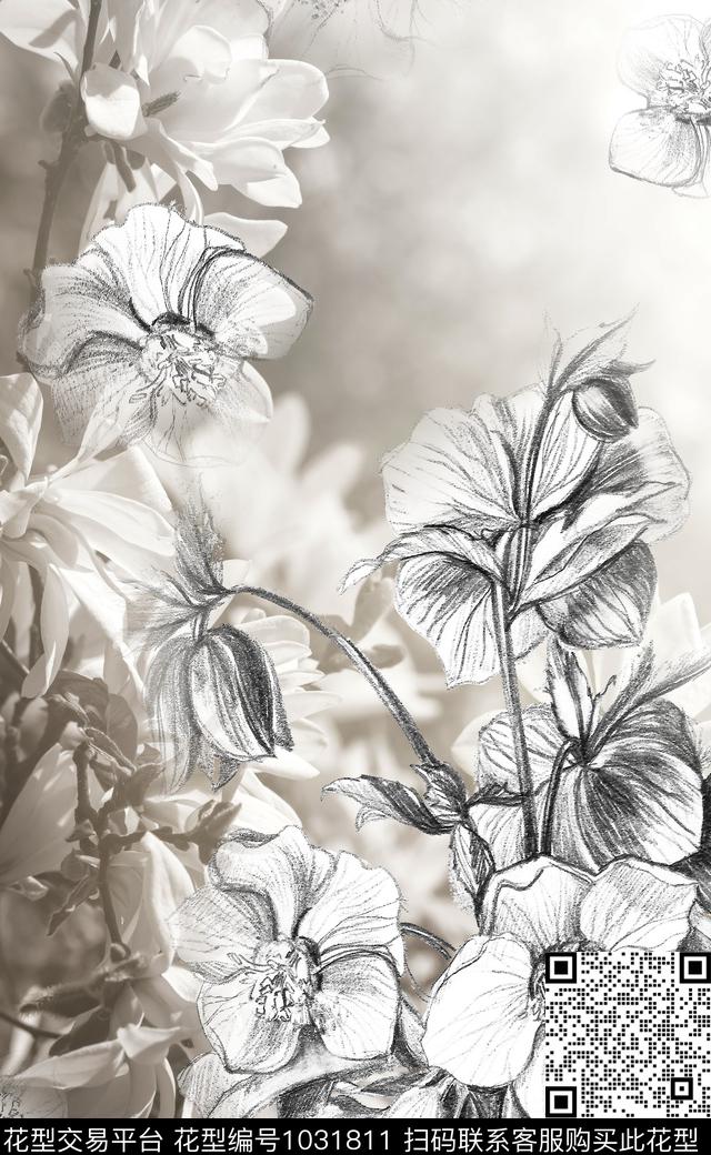 水彩花卉定位花花卉数码印花华亿平台下载（图片编号: 1031811） - 瓦栏（Walan）