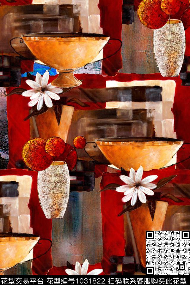 抽象花卉几何数码印花华亿平台下载（图片编号: 1031822） - 瓦栏（Walan）